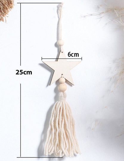 Moon Star Wood Bead Tassel Wall Hanging