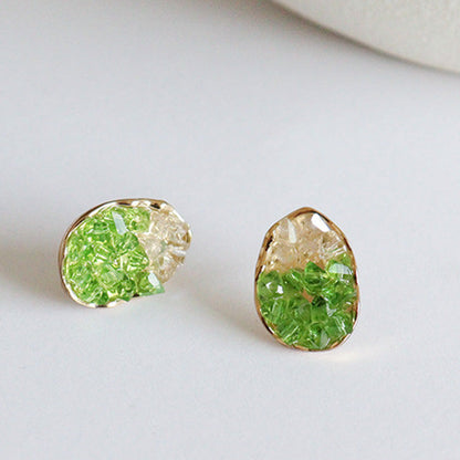 Gold Plated Oval Crystal Stud Earrings