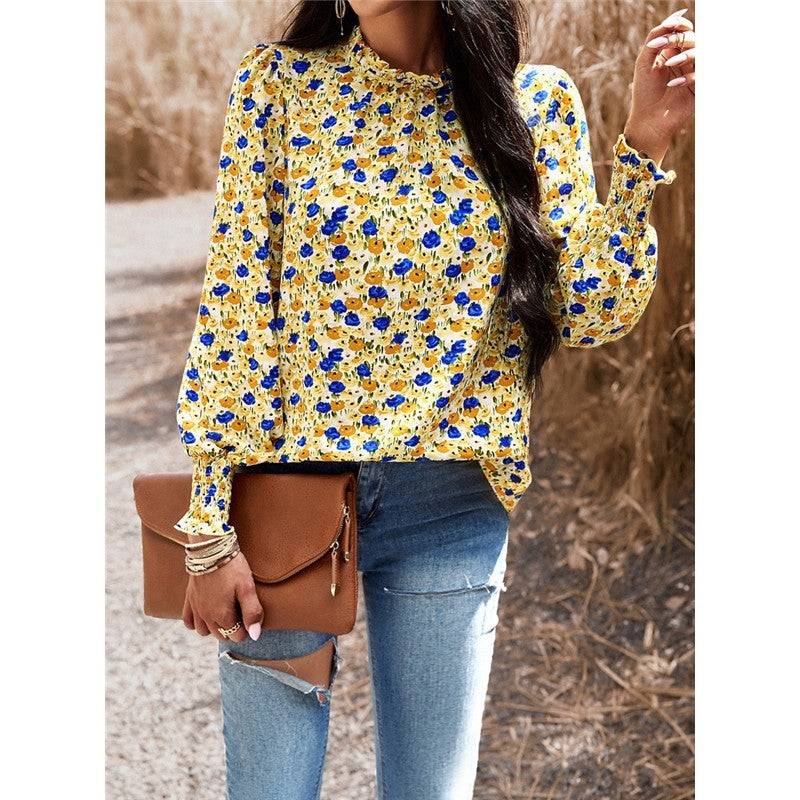 Long Sleeves Crewneck Printing Casual Blouse