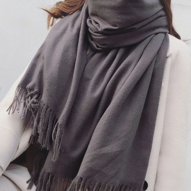 Thickened Imitation Cashmere Solid Color Tassled Scarf
