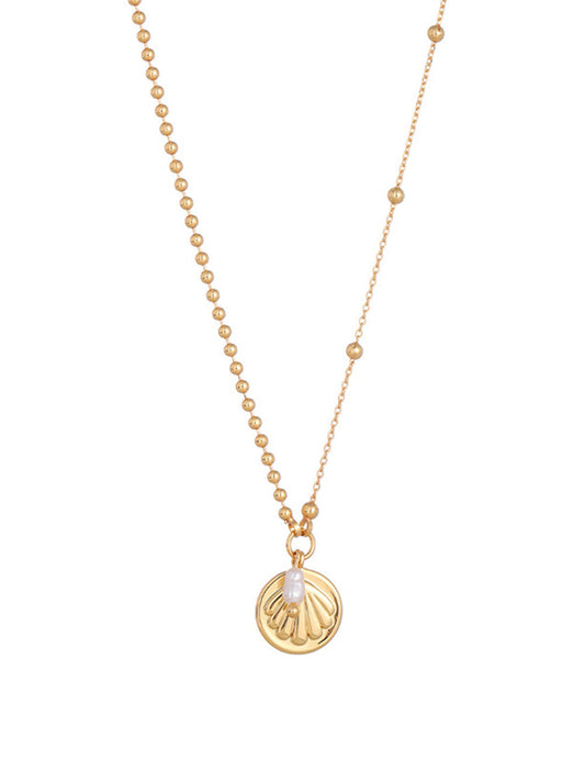 Gold Plated Shell Bead Pendant Necklace