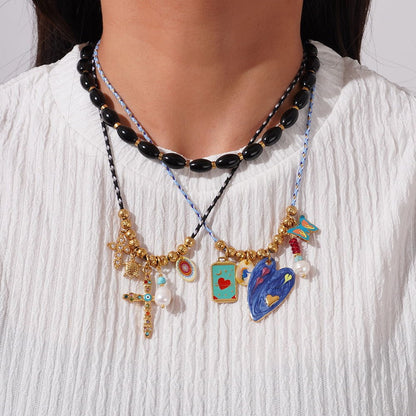 Street Oil Drop Heart Cross Necklace