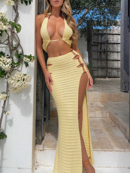 Sexy Side Split Knitted Cover Up Set