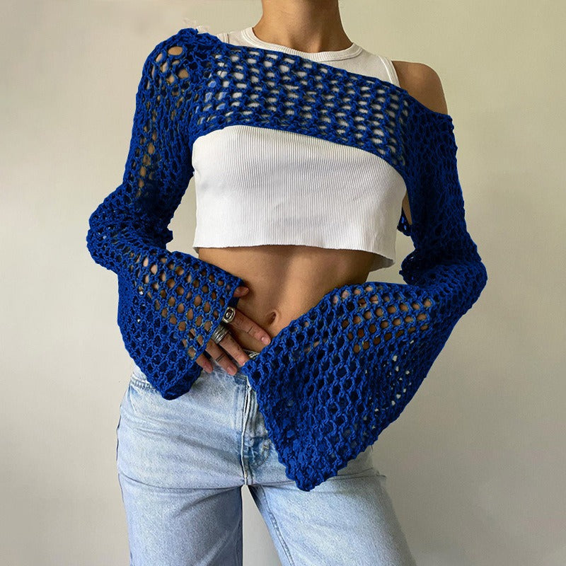 Casual Flare Sleeve Mesh Short Net Top