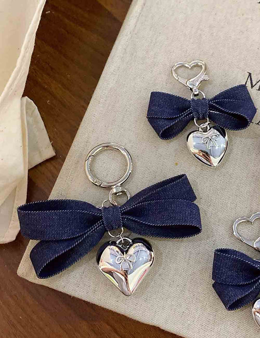 Simple Denim Bow Knot Heart Bag Charm