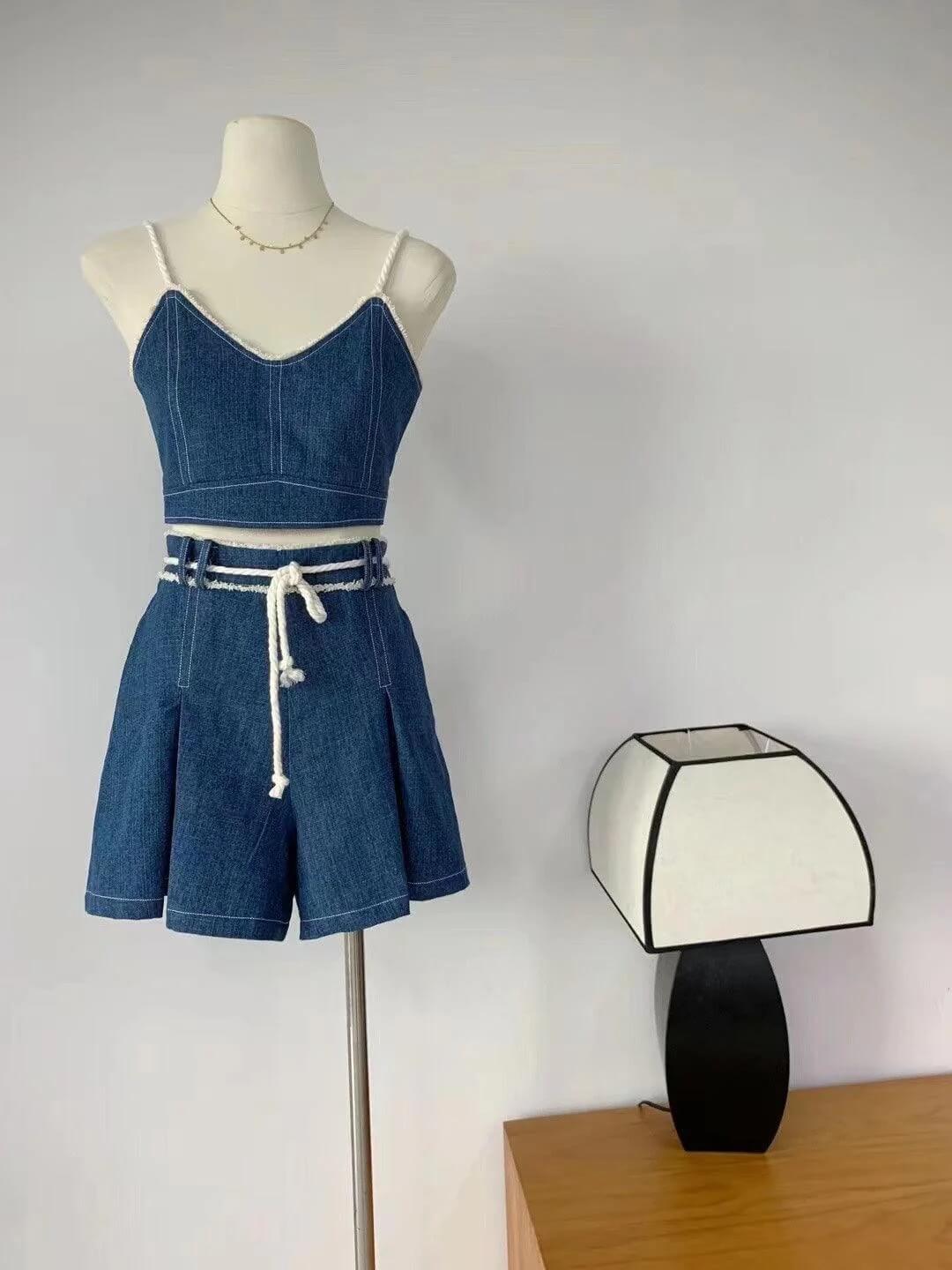 Strape Shoulder Denim Mini Dress