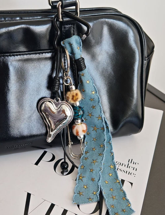 Love Beads Denim Keychain Bag Charms