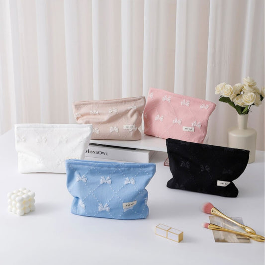 Cute Bow Embossed Portable Makeup Bag