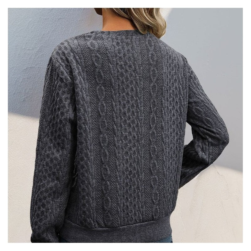 Solid Color Pleated Long Sleeve Sweatshirt