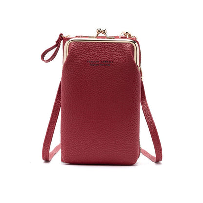 PU Leather Solid Color Large Capacity Purse One Shoulder Crossbody Cell Phone Bag