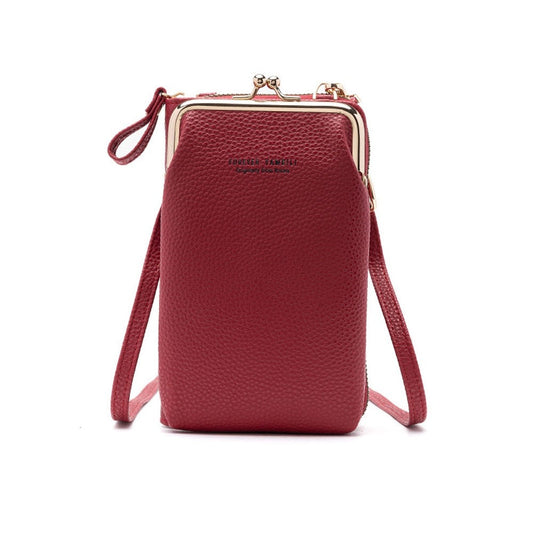 PU Leather Solid Color Large Capacity Purse One Shoulder Crossbody Cell Phone Bag