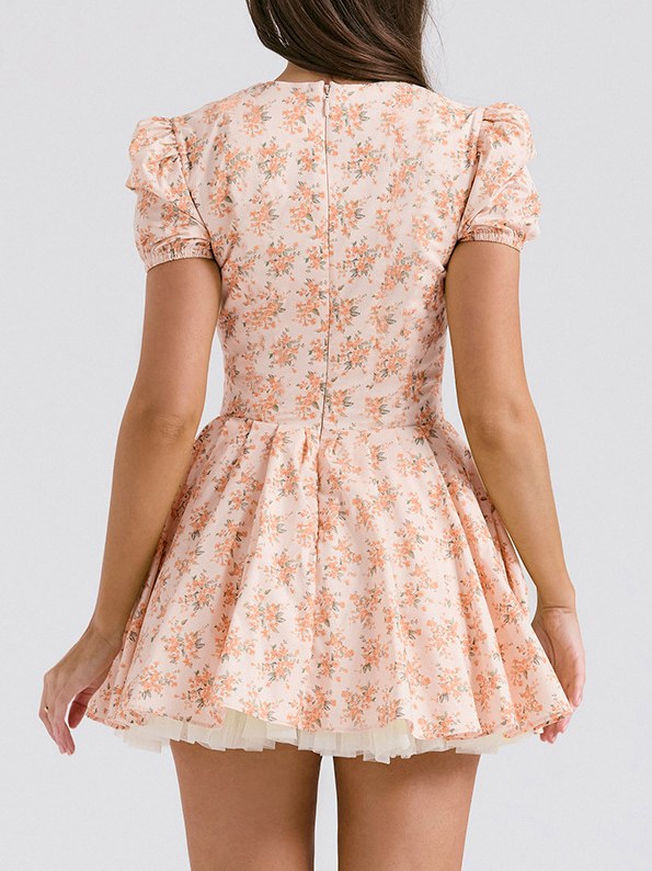 Puffy Sleeves V-Neck A Line Mini Dress