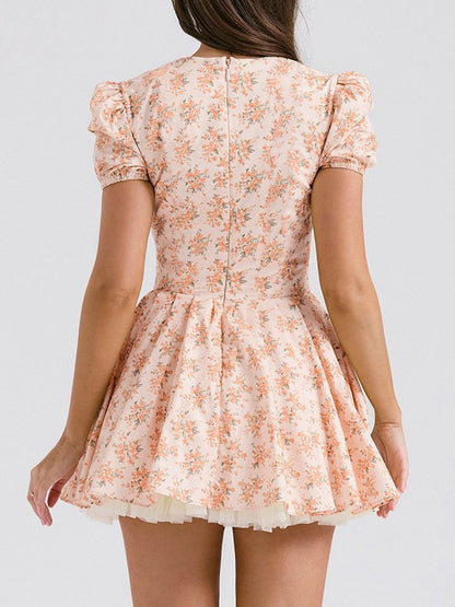 Puffy Sleeves V-Neck A Line Mini Dress