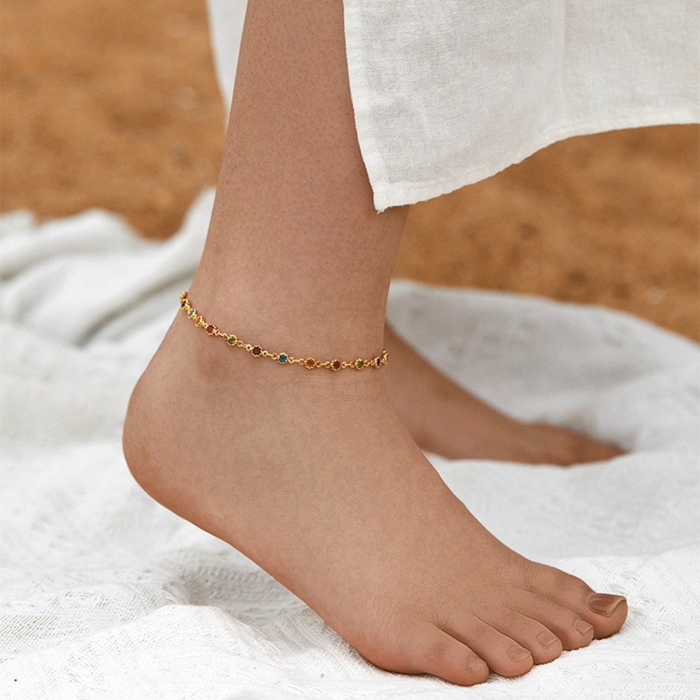 Colorful Zircon Simple Chain Anklets