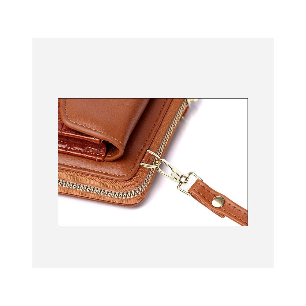 PU Leather Solid Color Alligator Grain Mini Purse Cell Phone Crossbody Bag