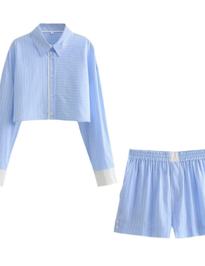 Casual Striped Shirt and Shorts Sets