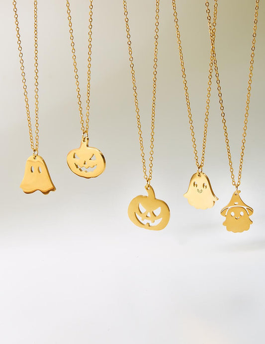 Halloween Pumpkin Ghost Pendant Necklace