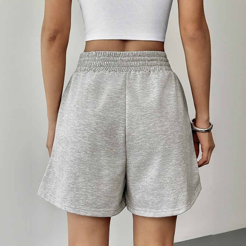 High-Waisted Elastic Waist V-Notch Wide Leg Shorts