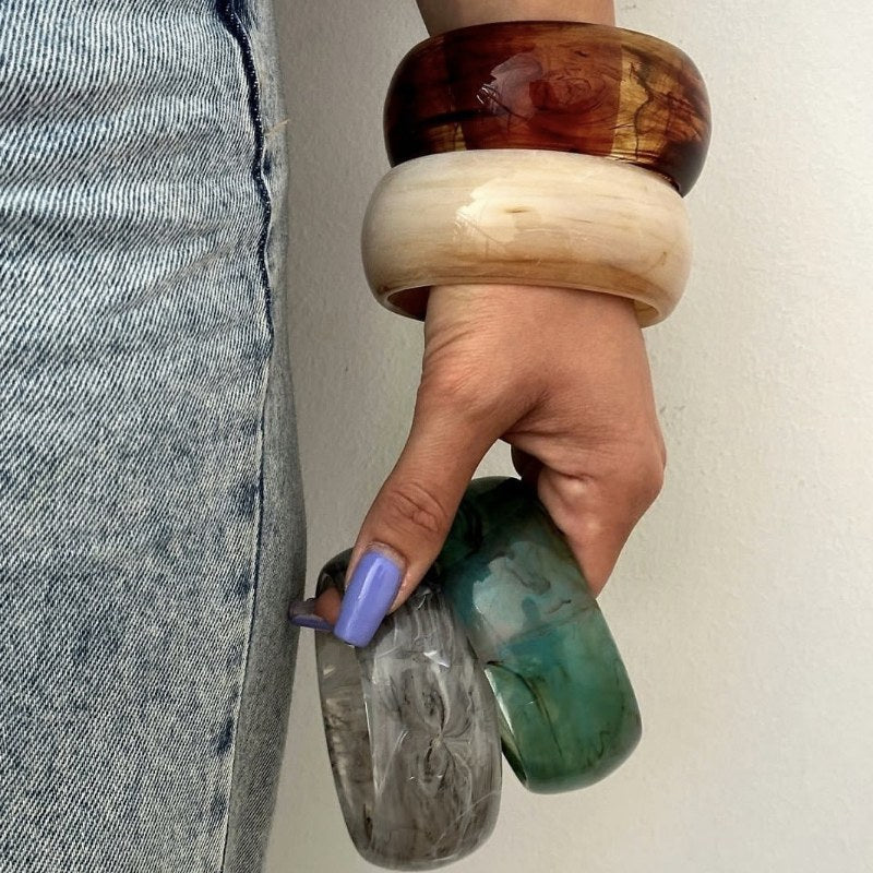 Round Wide Acrylic Layered Bracelets