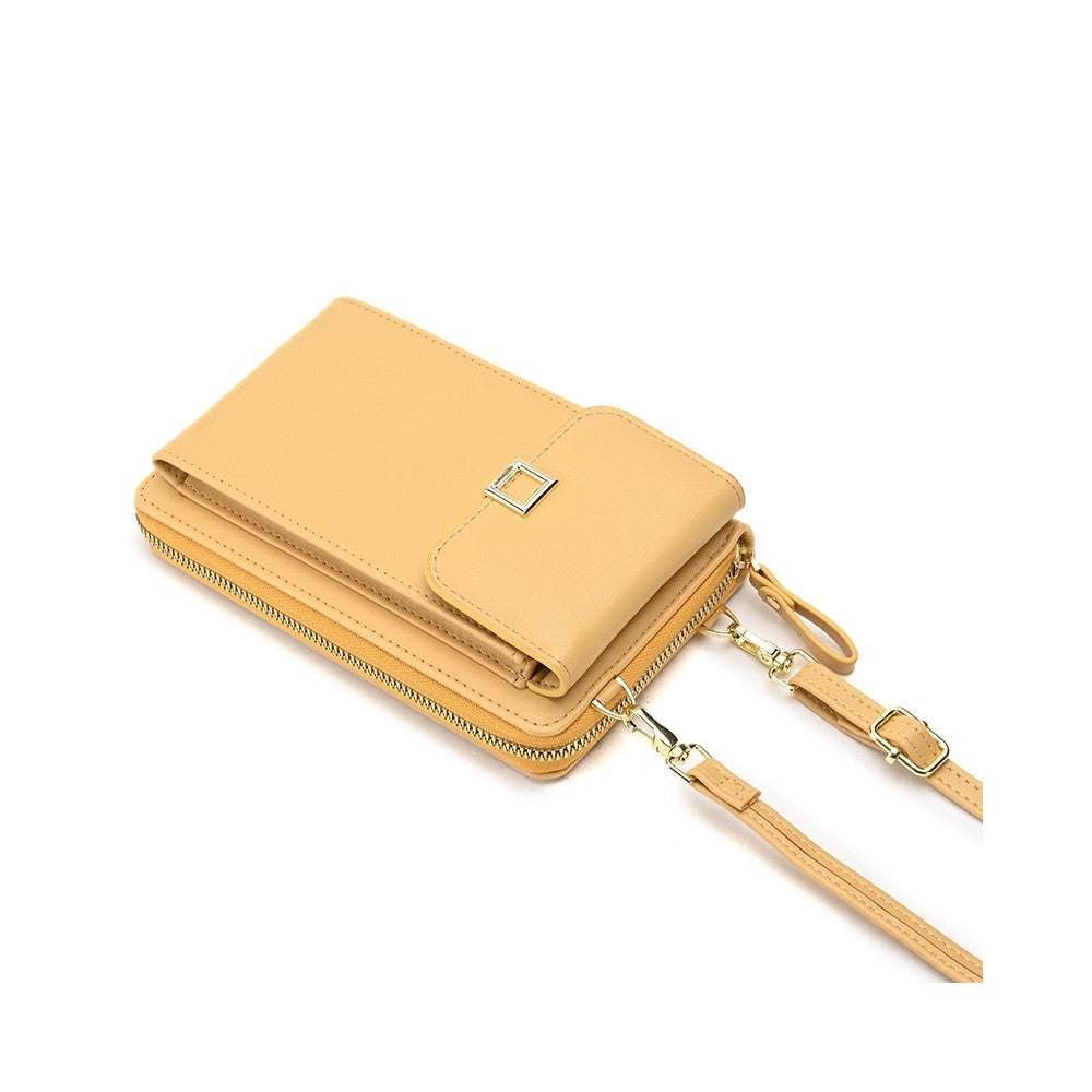 Solid Color PU Leather Multifunctional Purse Mobile Phone One Shoulder Crossbody Bag