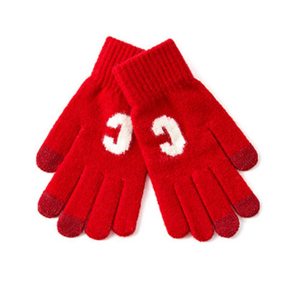Letter Color Block Padded Knit Gloves