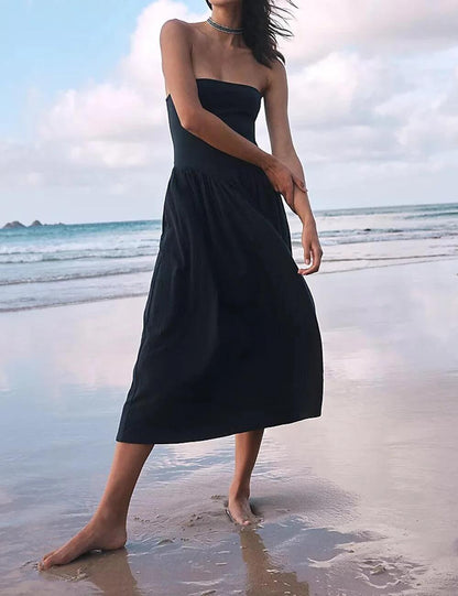 Solid Color Strapless Maxi Dress