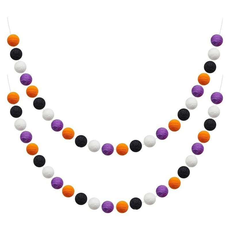 2M 24PCS Colorful Felt Pompoms Pendant Hanging Garland Halloween Decoration