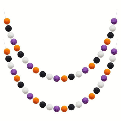 2M 24PCS Colorful Felt Pompoms Pendant Hanging Garland Halloween Decoration