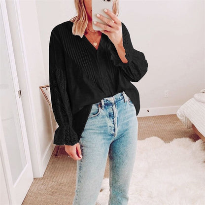 V-Neck Embroidered Hollow Shirt