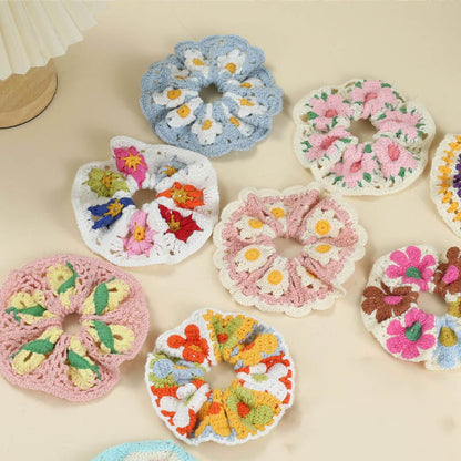 Sweet Colorful Flower Handmade Crochet Scrunchies