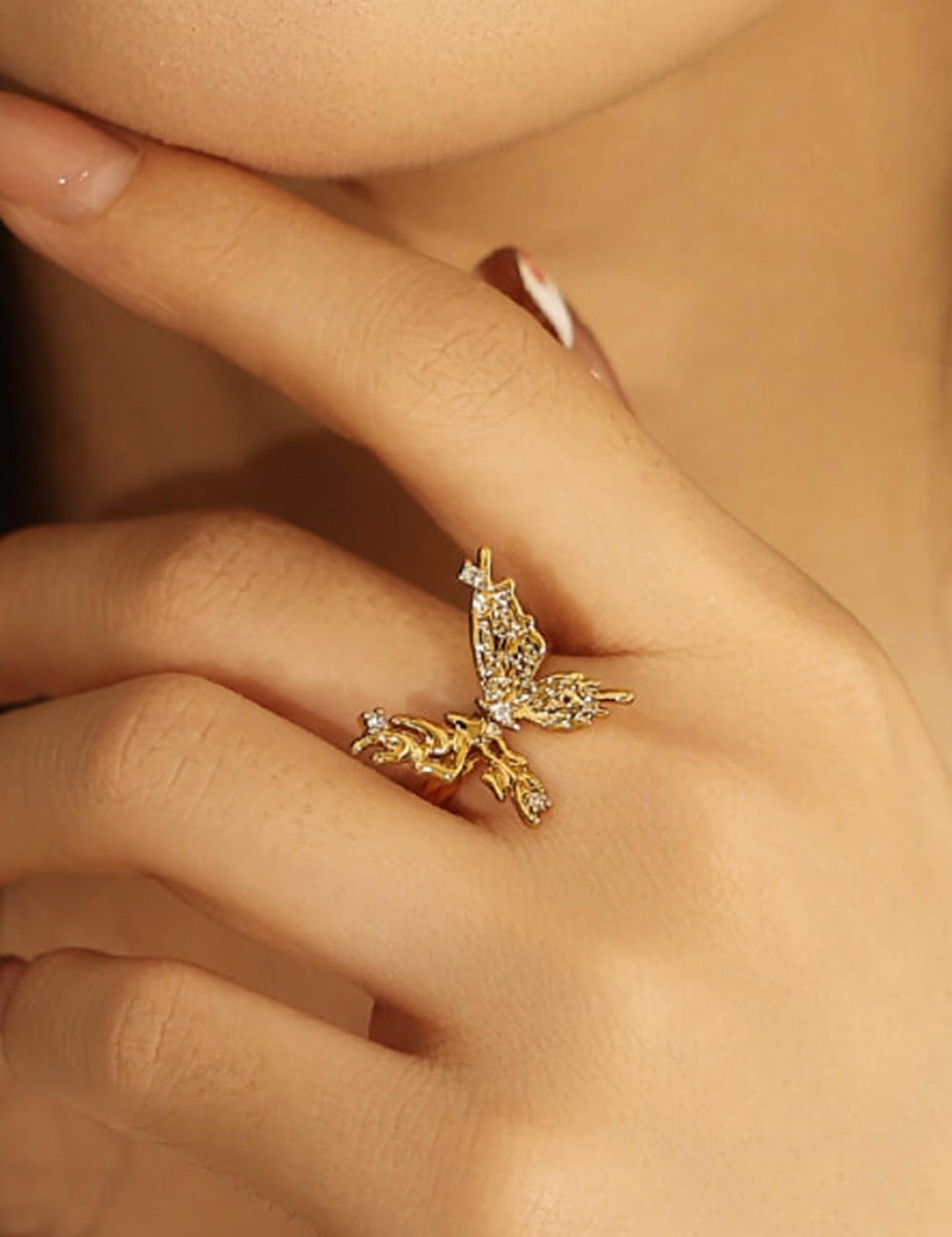 Vintage Gold Butterfly Zircon Oppen Ring
