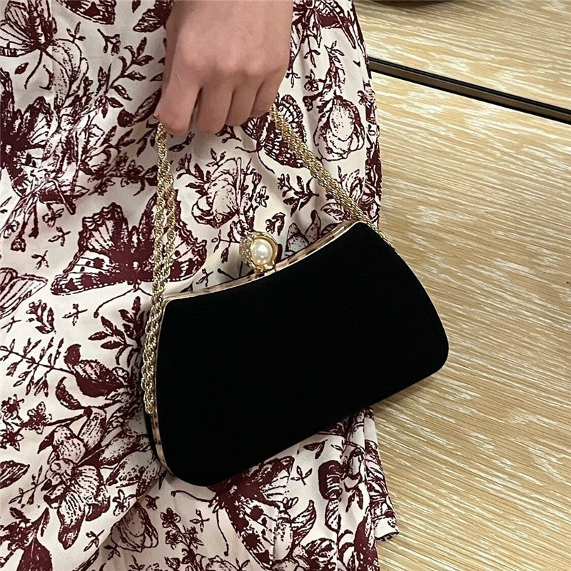 Velvet Pearl Chain Evening Clutch