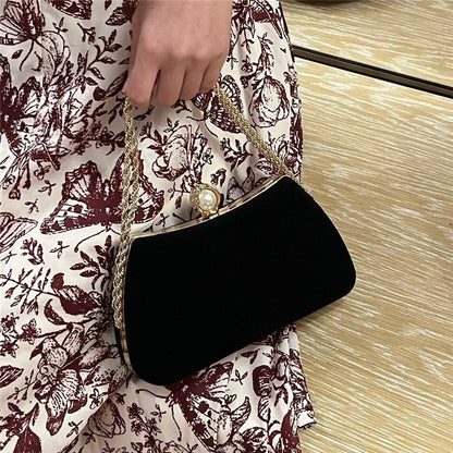 Velvet Pearl Chain Evening Clutch