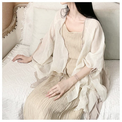 Irregular Plain Color Wrap Front Tie Cardigan