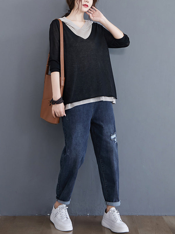 Original False Two Knitting T-Shirt Thin Sweater