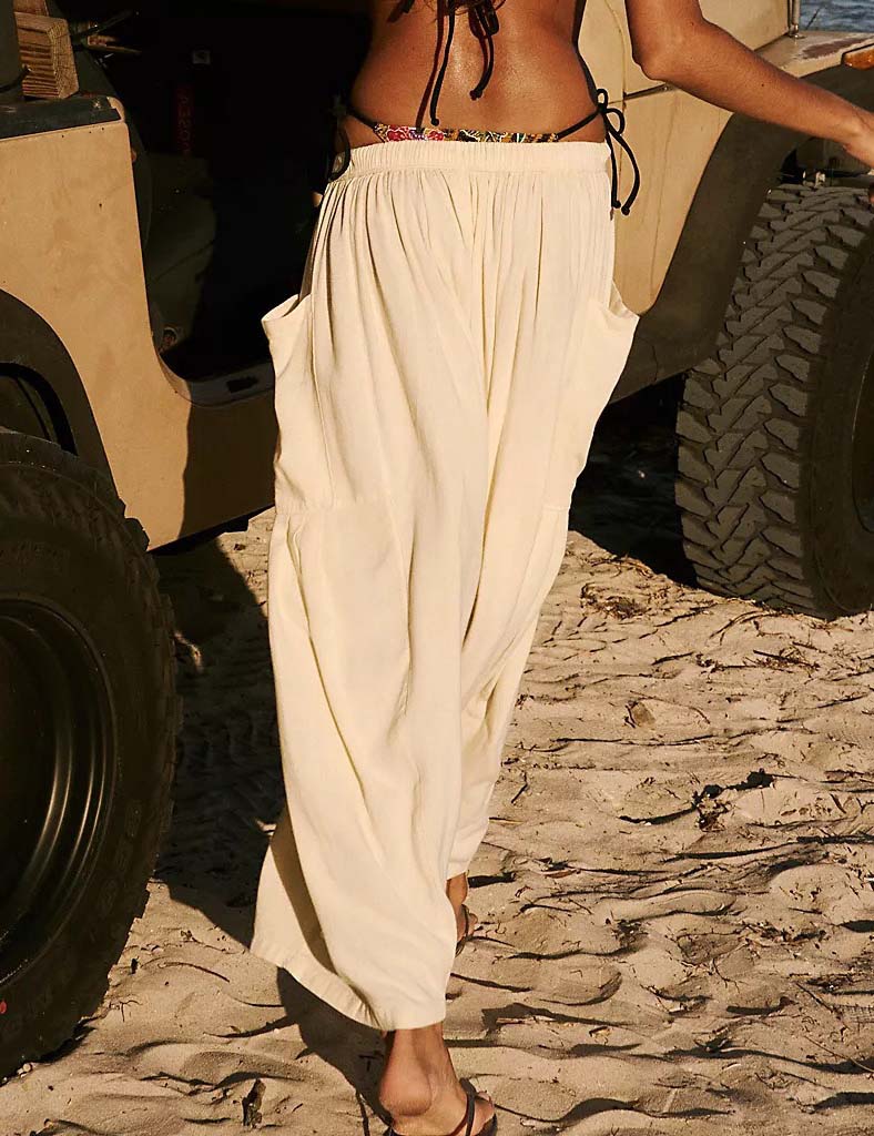 Solid Color String Elastic Waist Loose Pants