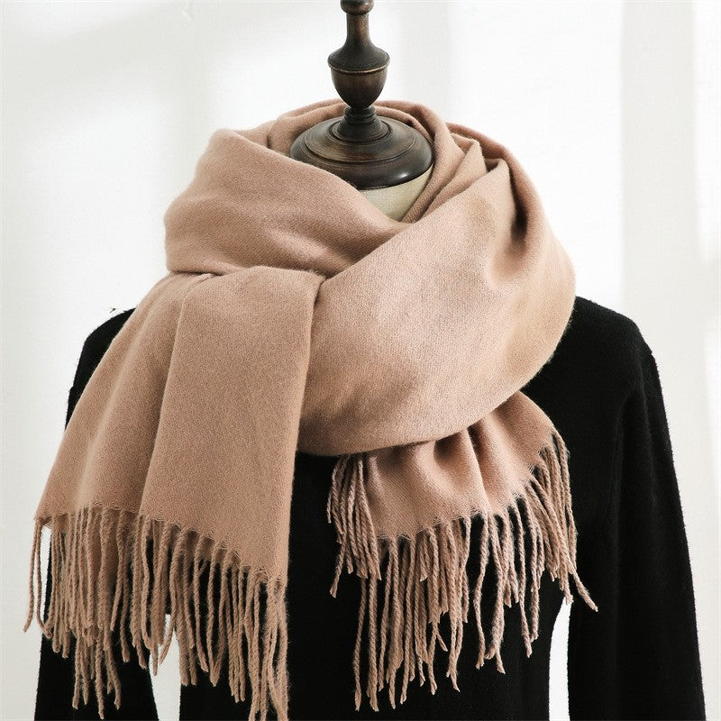 Solid Color Tasseled Imitated Cashmere Shawl Scarf