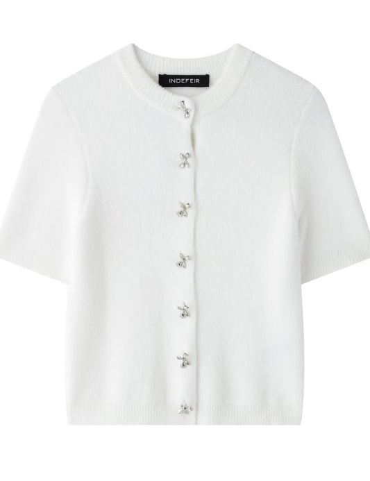 Classic Bow Button Down Knit Cardigan Top