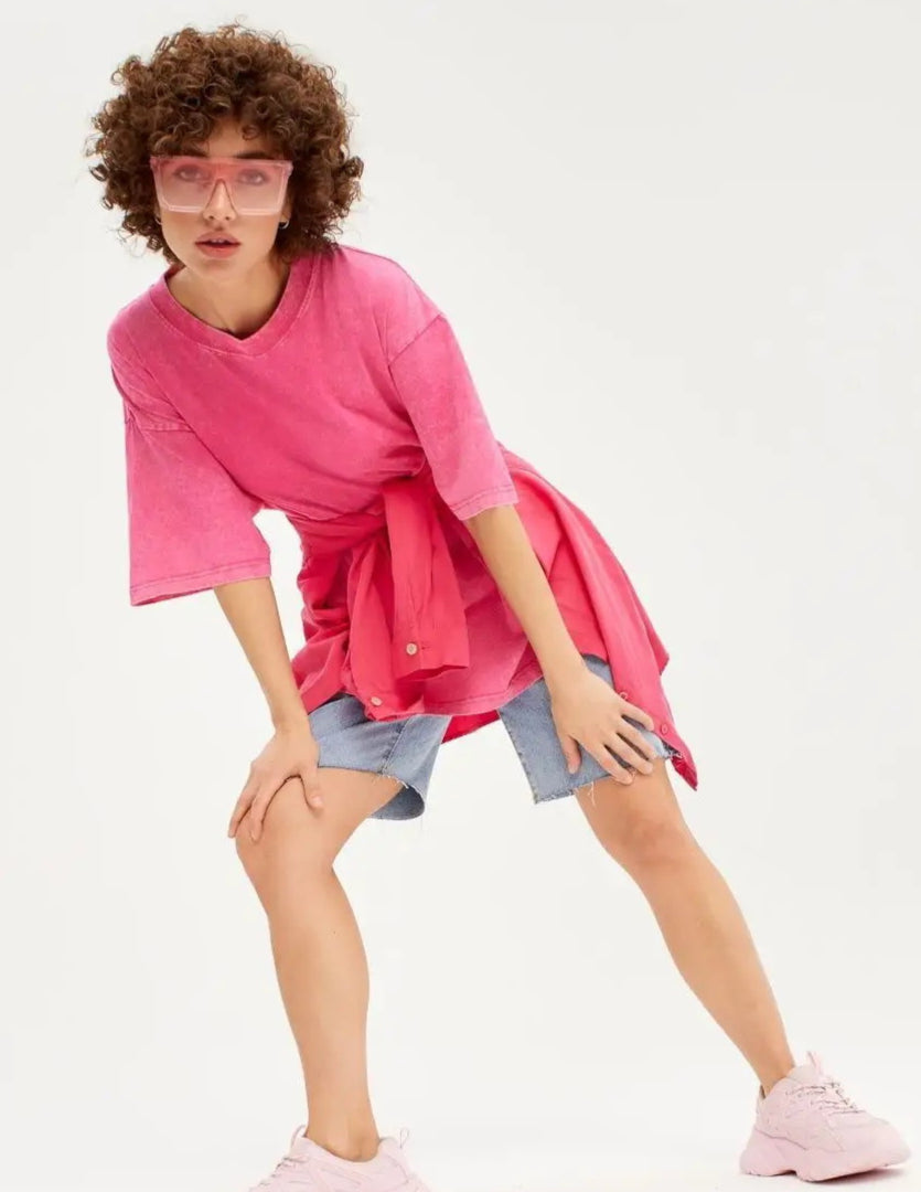 Washed Distressed Loose Short Sleeves Top