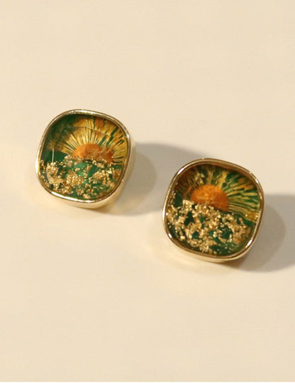 Vintage Floral Geometric Stud Earrings