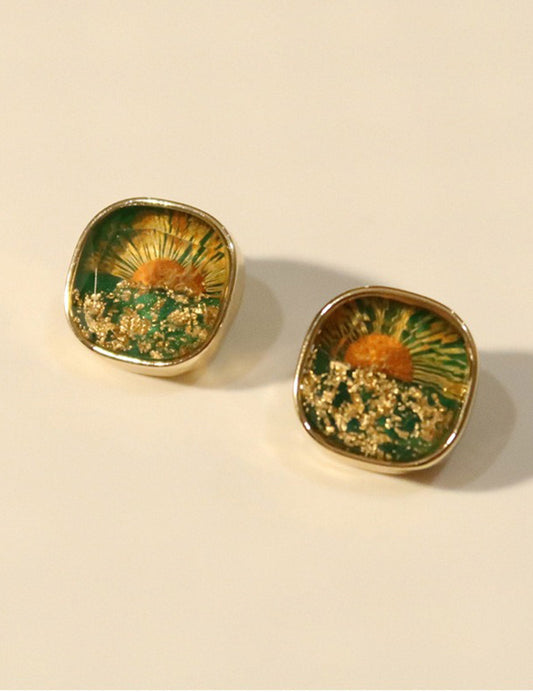 Vintage Floral Geometric Stud Earrings