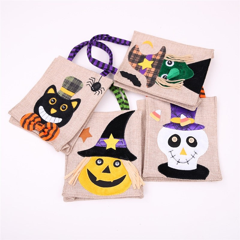 Cute Cartoon Patchwork Linen Candy Gift Bag Halloween Decoration