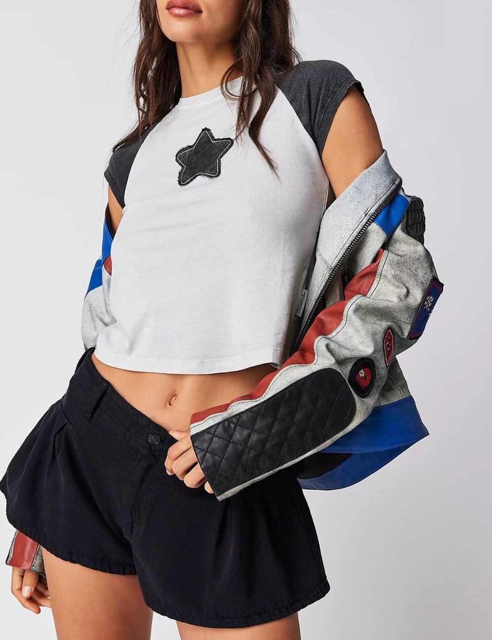 Color Block Star Splicing Slim Tops