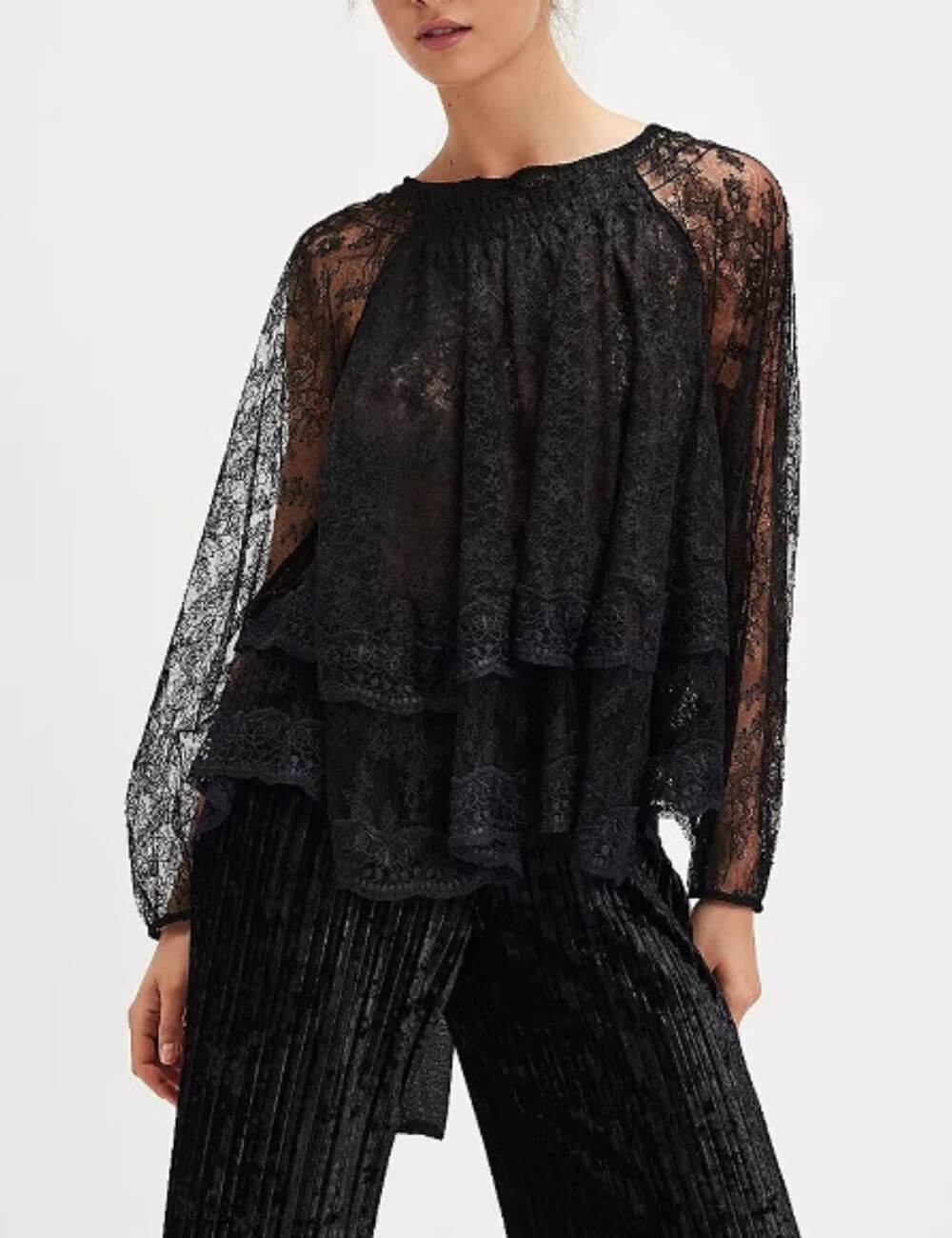 Elagant Off-Shoulder Double-Layer Lace Top