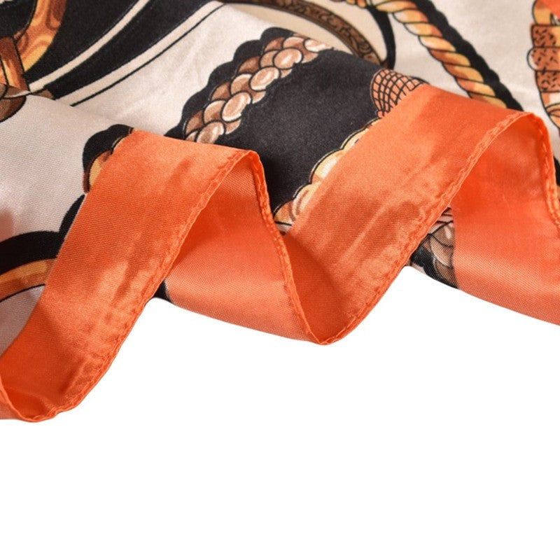 Vintage Printed Satin Square Head Scarf