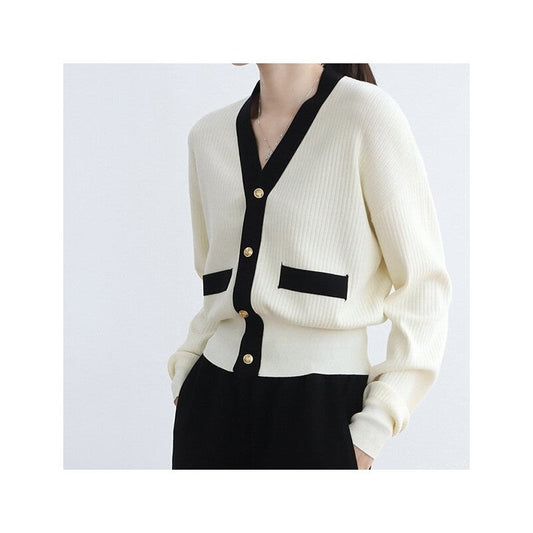 Color Block Knit V Neck Cardigan Sweater