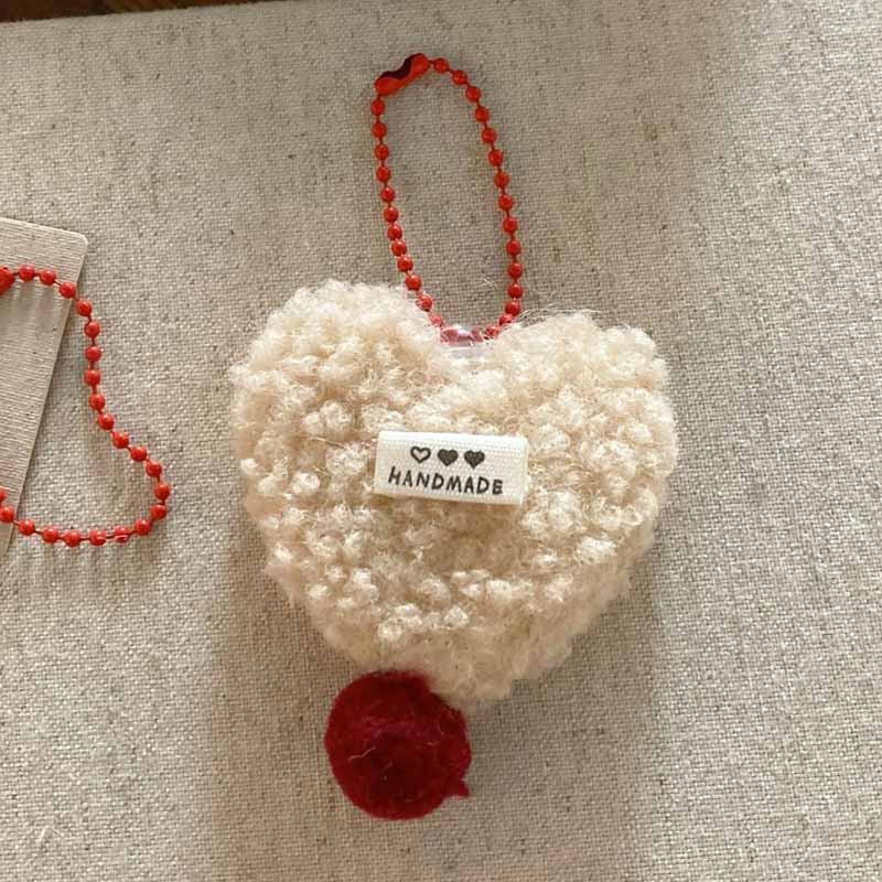 Cute Fuzzy Heart Pendants Beaded Bag Charms