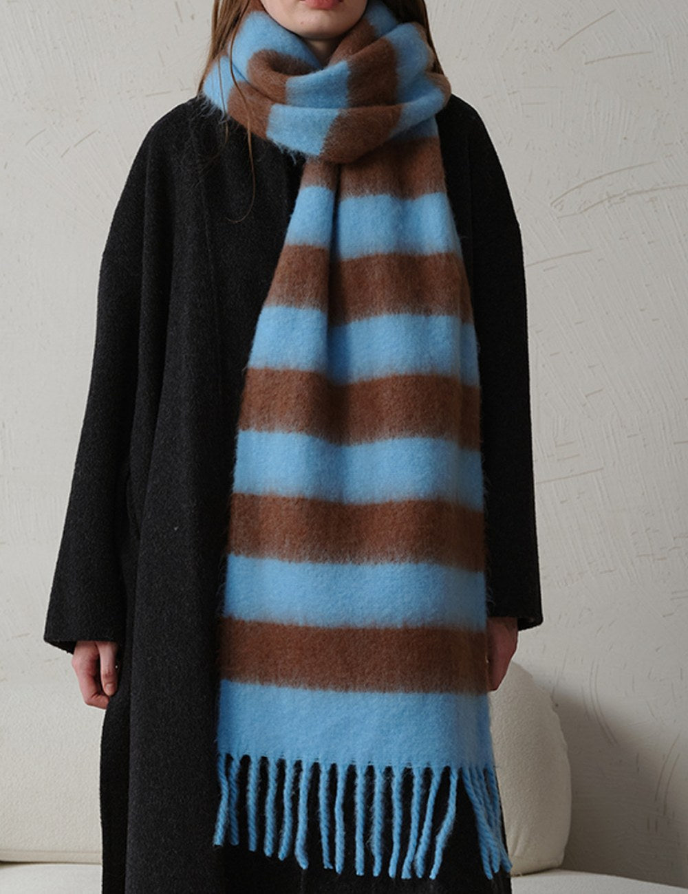 Striped Color Block Thicken Tassel Warm Scarve