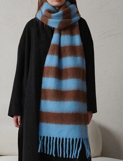 Striped Color Block Thicken Tassel Warm Scarve