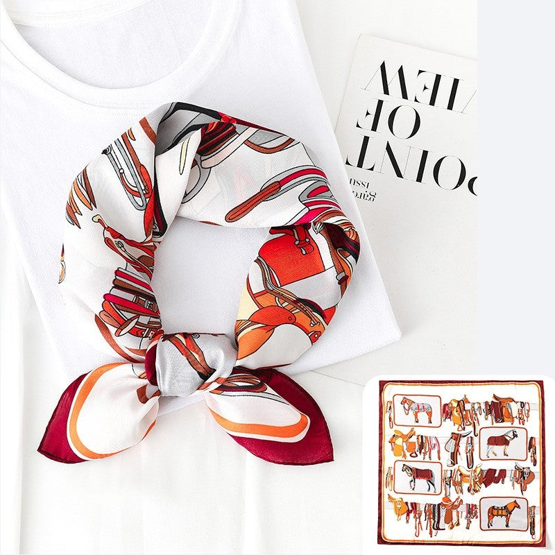 Vintage Double-Sided Printed Square Silk Imitation Scarf